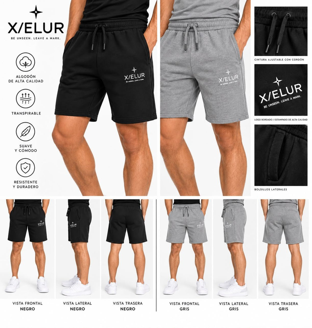 Pantalón corto X/ELUR en negro y gris